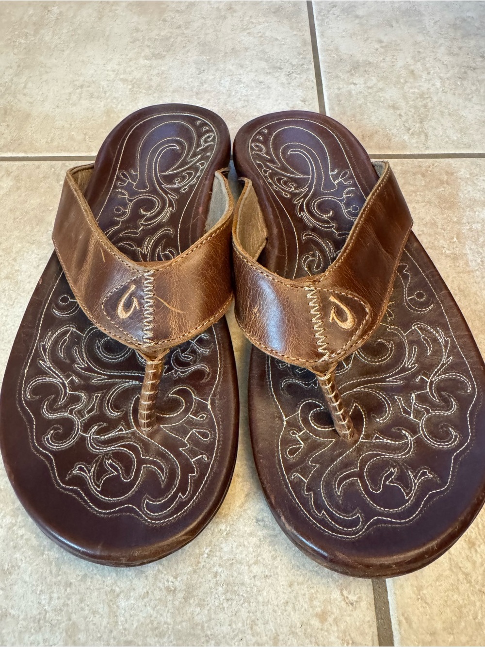OluKai Mea Ola Leather Flip Flop Sandals Dark Java Men’s Size 11